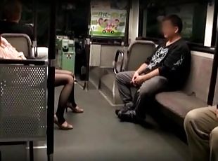 Voyeur video with Japanese chick sucking dicks in a subway train