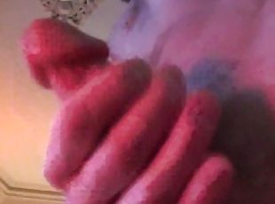Close up cock view of guy jacking off watching Porn, with hot Cumshot!