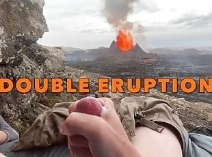DOUBLE ERUPTION!! Jacking off while watching a volcano in Iceland erupt