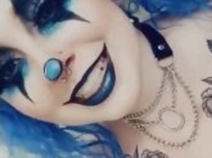 Blue Haired Goth Clown Girl with Big Natural Pierced Tits Takes off Her Halloween Costume