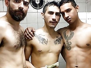 Young Latino Boy Threesome With Guys In Gym Shower For Cash