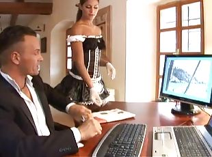 Defrancesca Gallardo the sexy maid has sex with a woman and a man