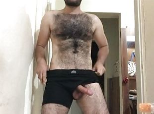 Hard perfect hairy body solo guy I ejaculate by fucking my hand