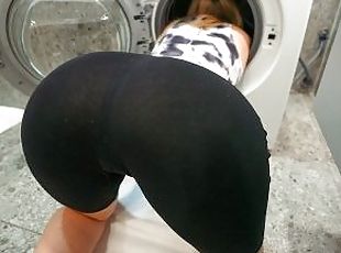 step son fucked his bad step mom while she stuck inside of washing machine