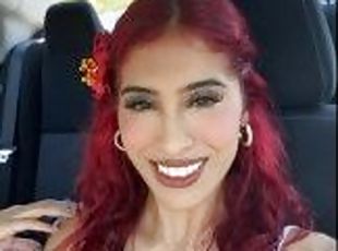 Before Valentine’s day petite Red hair latina wears red lingerie