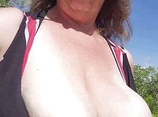 Wife's Tits Out on Trail! MILF Gets Sun on Her DDs!