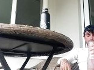 Dirty ripe college boy wanking dick on balcony