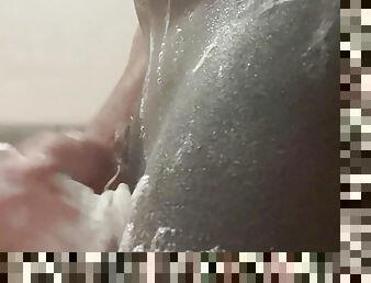 Pantyhose shower stroke.