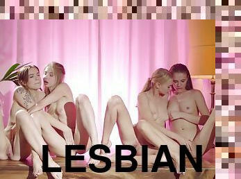 Lewd teens lesbian group breathtaking porn scene