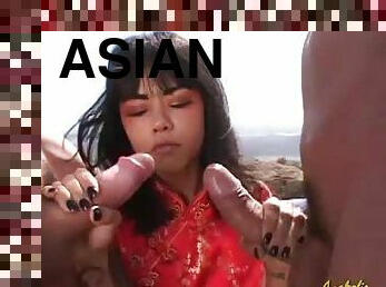 Horny Asian gets a hard DP