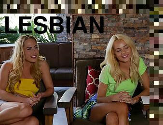 Pair of sexy lesbians bang as their friends watch them