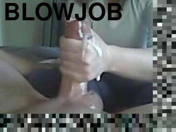 Lovely blonde left hand blowjob with cum on hands