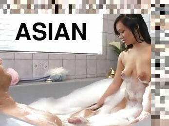 asiatisk, bading, hardcore, handjob, par, naturlig, hvit