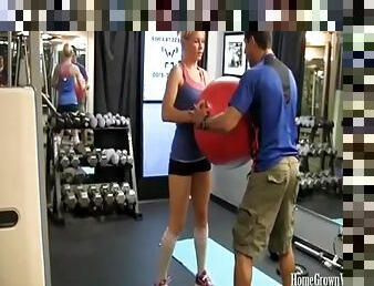 Gorgeous blonde amateur gets plowed by her trainer after a workout session.