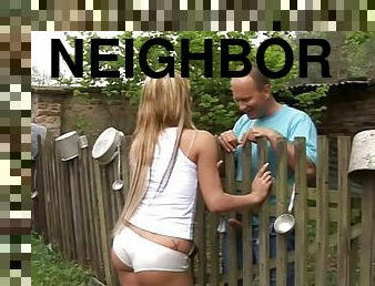 Charming teen invites her neighbor over for a hot fuck in the backyard