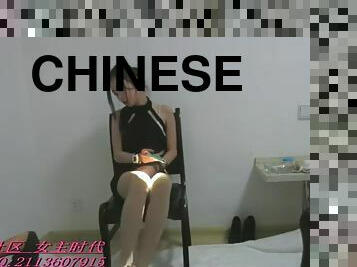 Chinese femdom mistress black pantyhose foot worship footjob w cumshot