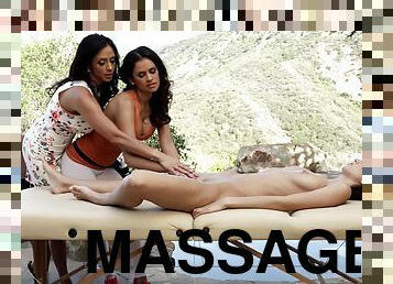 What starts as a relaxing massage ends as a lesbian threesome
