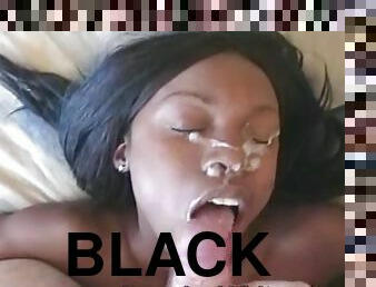 A beautiful black girl sucking and riding a white cock
