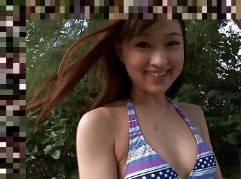 Yukiko Suoh has amazing threesome MMF sex on the beach