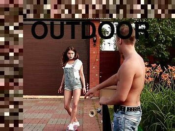 Outdoors seduction prepares the Russian teen for the wild pounding