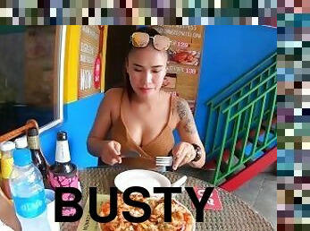 Pizza before making a homemade sex tape with his busty Asian girlfriend