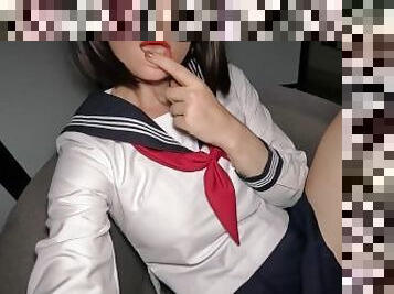 A neighbor with a luxurious body decided to try on a school uniform - Bella Hentaigirl