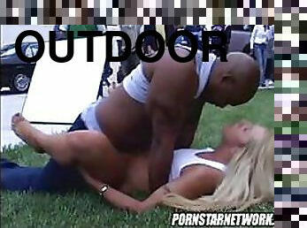 Hot Blonde Slut Gets Covered In Cum In an Outdoor Interracial Gangbang