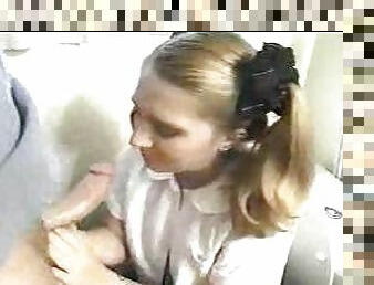 Amazing pigtailed schoolgirl fucked in toilet