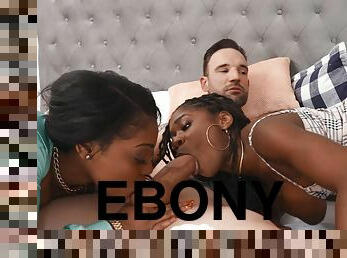 Big ass ebony babes share nudity and passionate FFM in surreal scenes