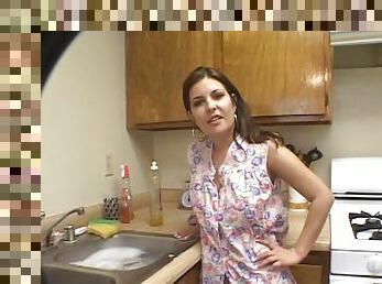 Valerie Herrera plays with a cock in the kitchen in POV scene