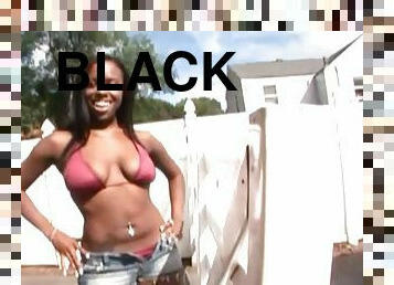 Black hottie Stacey Fuxx sucks a white dick and takes it in her pussy