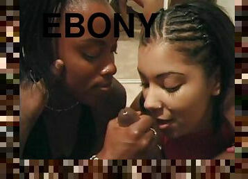 Ebony skanks Chastity and Porsha enjoy sucking a hard black wang