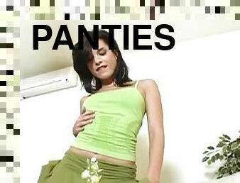 Lovely Brunette Nelli Hunter Takes Off Her Green Panties To Masturbate