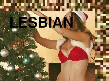 Lesbians Get in the Holiday Spirit and Get Erotic by the Tree