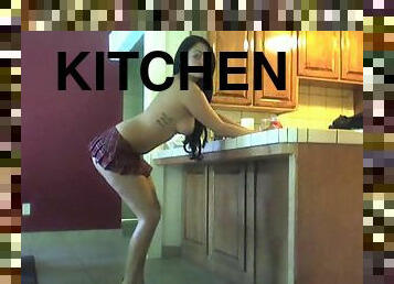 Brunette Naomy Waters Dancing Booty in the Kitchen