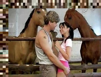 Hardcore Anal Sex With Sndy Joy In The Stables With Horses Watching