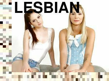 Beautiful girls chat before their lesbian scene