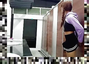 stepsister playing dildo in public toilet