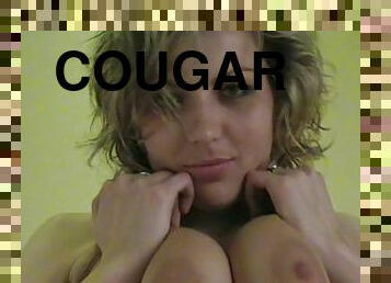 Sizzling cougar with big natural tits touching her fabulous body