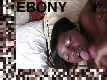 Ebony ghetto bimbo dildoing her cunt and fucking a white guy