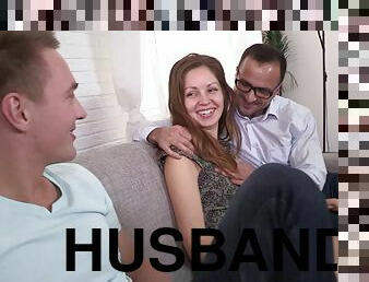 Her poor husband has to watch this chick fuck another guy