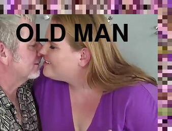 Obese blonde Scarlet makes out with an old man and rides his wang
