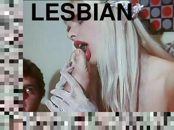 Two lesbians lick each other's cunts while sexy blonde pleases two guys