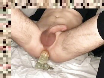 femboy ass plays with huge clear dildo