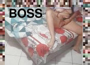hot babysitter masturbates in her boss's bedroom the boss wakes up and fucks her.