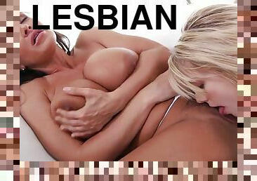 Lesbian Glam: Big Titty MILF Shows Petite Babe How To Eat Pussy - Jana jordan