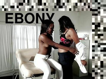 Ebony doctor and her sexy patient eat pussy on the exam table