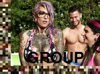 A pool party turns into a fuck party when people get naked and get crazy