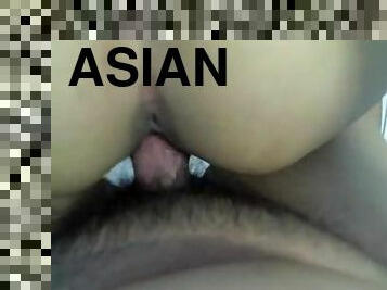 Two Asians line up their pussies for the small dick