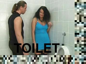 Emma found herself in the men urinal inviting a rough doggystyle screw